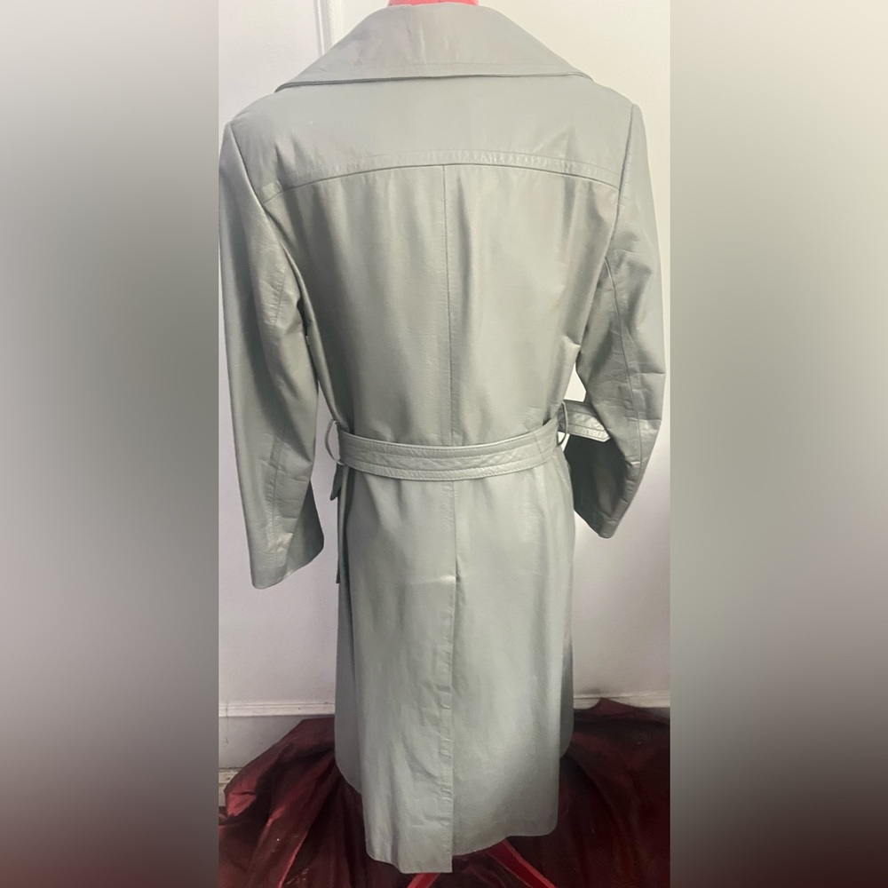 Vintage The Tannery Montgomery Wards Women's leather Gray Trench Coat size 13/14 - Picture 7 of 12